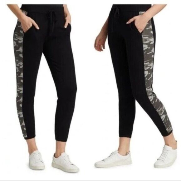 NWT Monrow Cashmere Vintage Sweats M Camo Contrast Stripe Jogger Sweatpants - Picture 1 of 7
